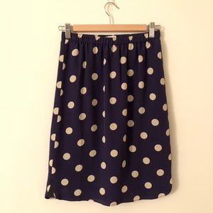 Small Madewell Silk Navy Polka Dot Skirt